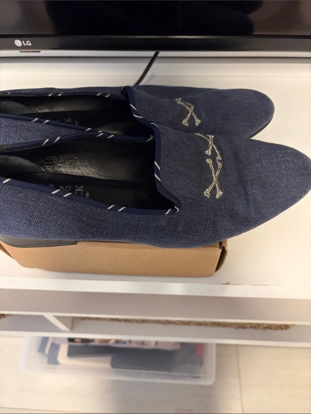 Men's Navy Embroidered Slip-On Loafers